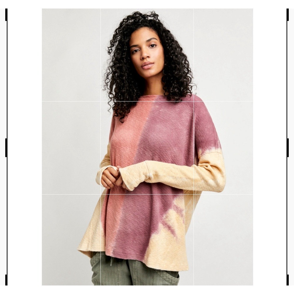 Free People We The Free‎ Logan Tee In Anise Combo Ribbed Knit Tie dye Size Small